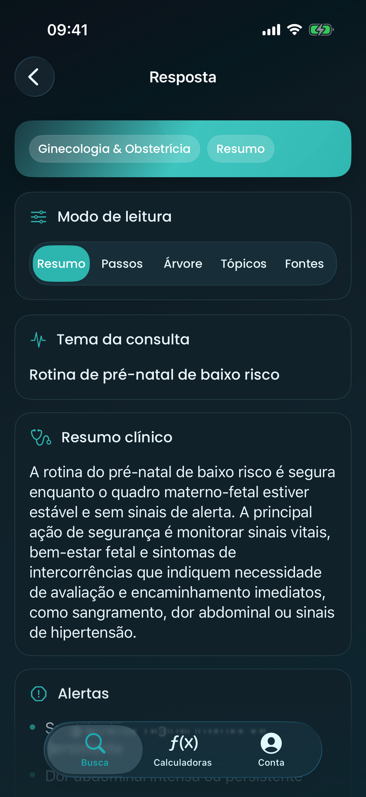 Resposta estruturada no modo resumo